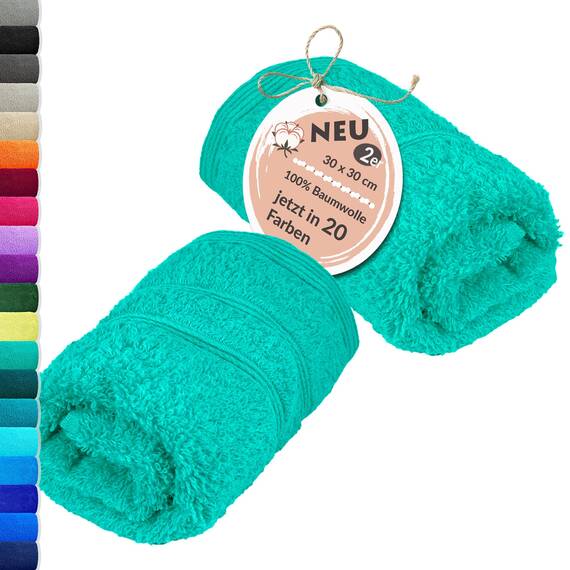 Lashuma Kinder Waschlappen 30x30 cm, London 2er Set in Meeres Türkis, Frottee Mini Handtuch für Baby und Kinder, Ideal für das Gesicht