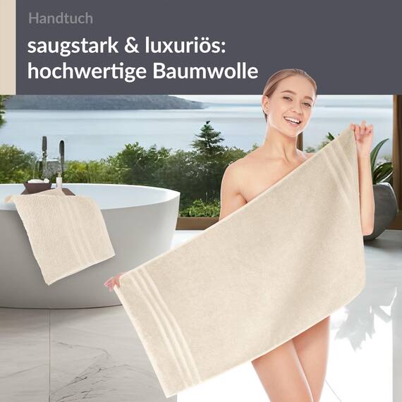 Lashuma Handtuch Set 50x100 cm Natur, London Flauschige Frottee Handtücher aus 100% Baumwolle, Perfekt für Männer und Frauen