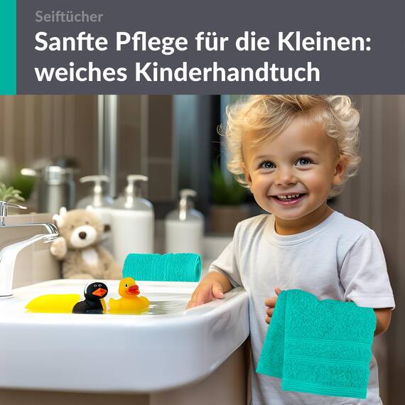 Lashuma Kinder Waschlappen 30x30 cm, London 2er Set in Meeres Türkis, Frottee Mini Handtuch für Baby und Kinder, Ideal für das Gesicht