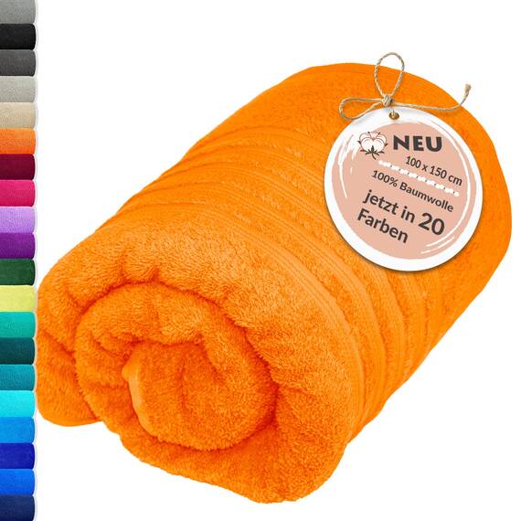 Lashuma Badetuch groß Orange - Clementinen, London Frottee XXL Duschtuch 100x150 cm