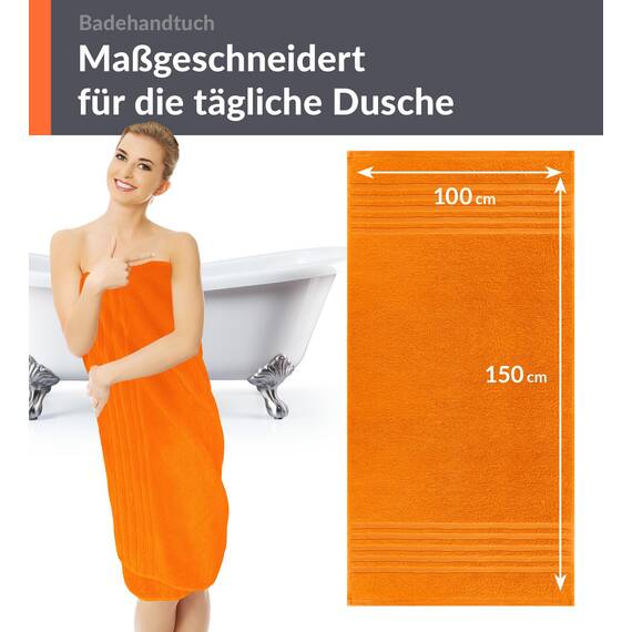 Lashuma Badetuch groß Orange - Clementinen, London Frottee XXL Duschtuch 100x150 cm
