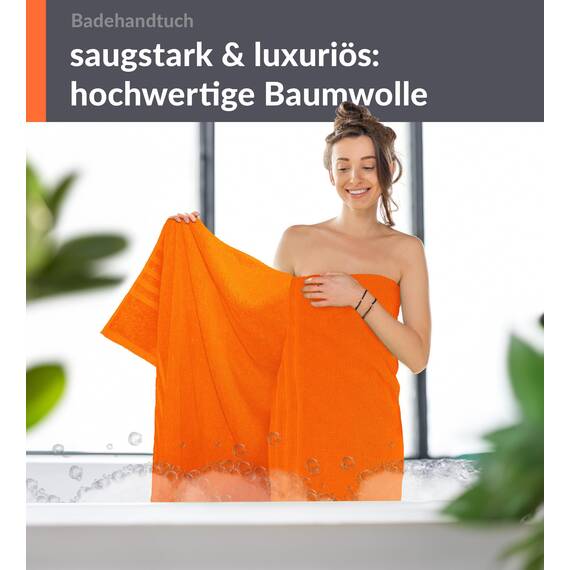 Lashuma Badetuch groß Orange - Clementinen, London Frottee XXL Duschtuch 100x150 cm
