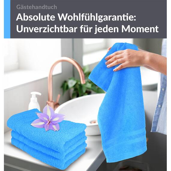 Lashuma Handtuchset Gäste Capri Blau, 4X Gästehandtücher 30x50 cm, Material: 100% Baumwolle