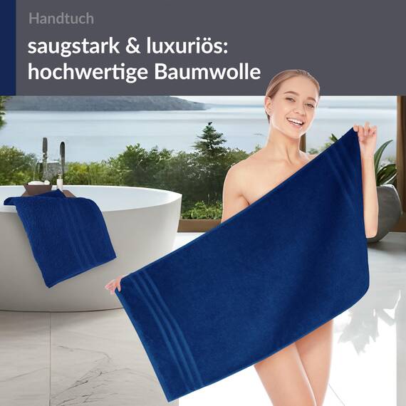 Lashuma Flauschiges Handtuchset 50x100 cm Blau - Marine, London 2X Frottee Baumwollhandtücher