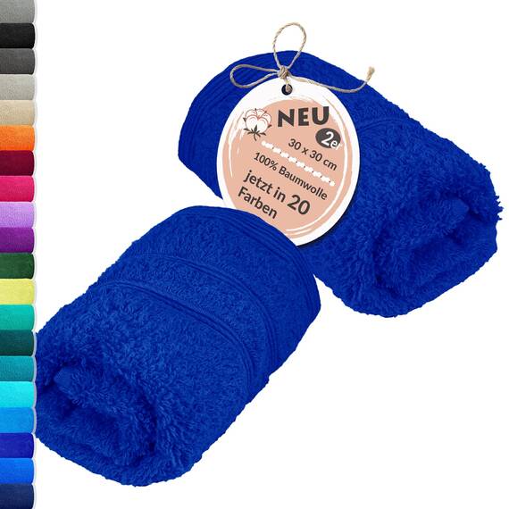 Lashuma Frottee Waschlappen Set 30x30 cm, London 2er Set Mini Handtücher Azur Blau, Weiche Kinderhandtuch aus Baumwolle