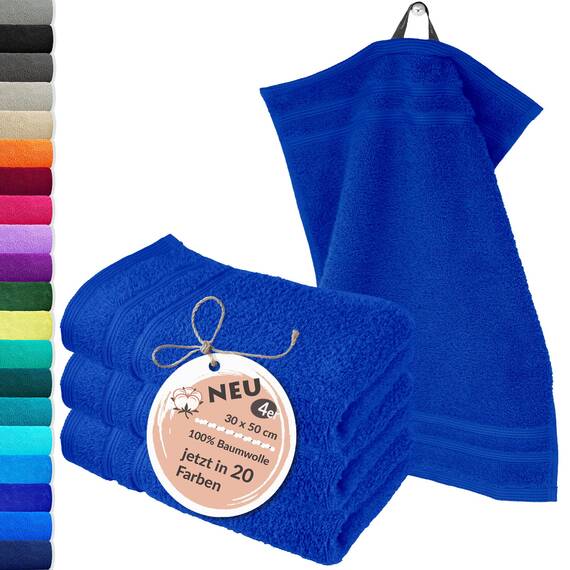 Lashuma Handtuch Set 30x50 cm aus Frottee, London 4er Set Gästehandtücher Azur Blau, Ideal als Gästetuch, Kinderhandtuch und für das Gesicht