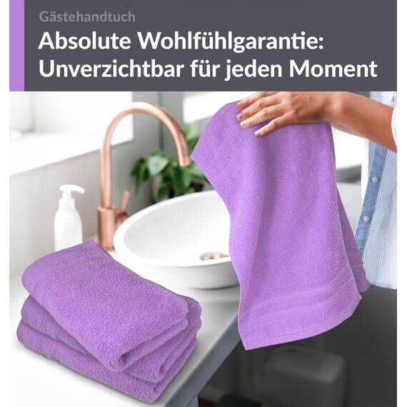 Lashuma 4er Set WC Gästehandtücher klein Lila - Flieder, London Kinderhandtücher Baumwolle 30x50 cm
