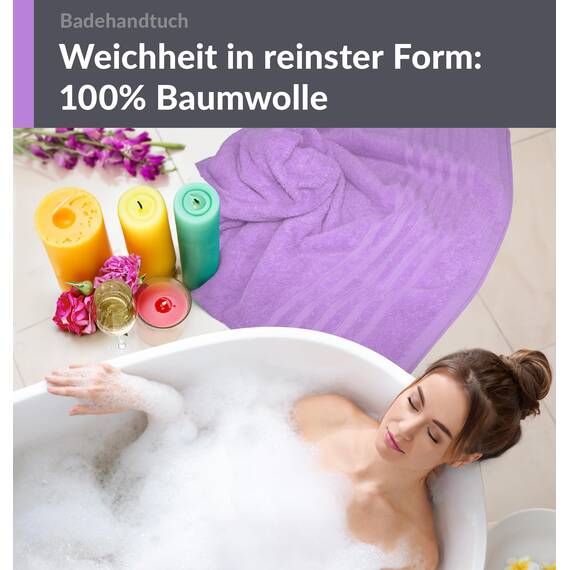 Lashuma Schulter Badehandtuch 100x150 cm Lila - Flieder, London großes Frottee Handtuch aus 100% Baumwolle