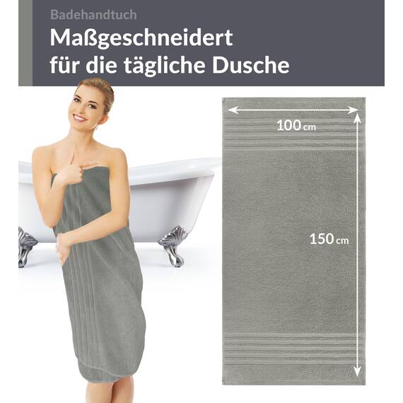Lashuma Badetuch groß 100x150 cm, London Frottee Strand Badetuch XXL Grau - Stein