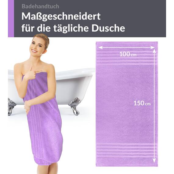 Lashuma Schulter Badehandtuch 100x150 cm Lila - Flieder, London großes Frottee Handtuch aus 100% Baumwolle