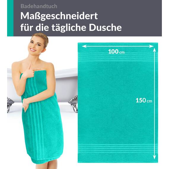 Lashuma Badetuch XXL 100x150 cm Baumwolle - Meeres Türkis, London Duschtuch luxuriöses Frottee Handtuch für Damen und Herren, Perfekt für Bad – Urlaub