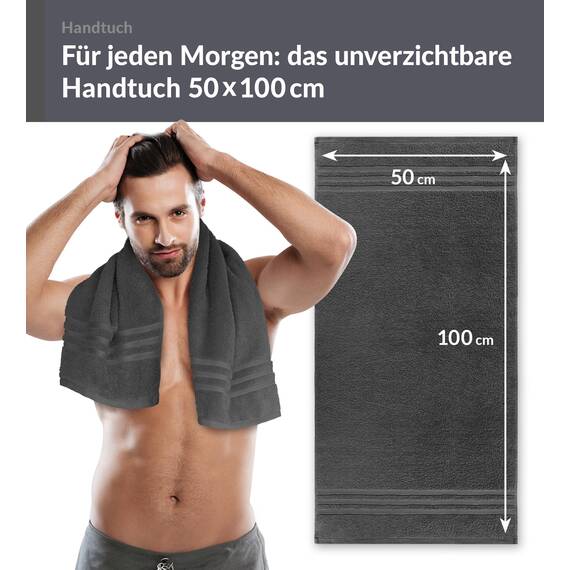Lashuma Frottee Handtuch Set Grau - Anthrazit, London Baumwolle 2X Frottierhandtücher 50x100 cm