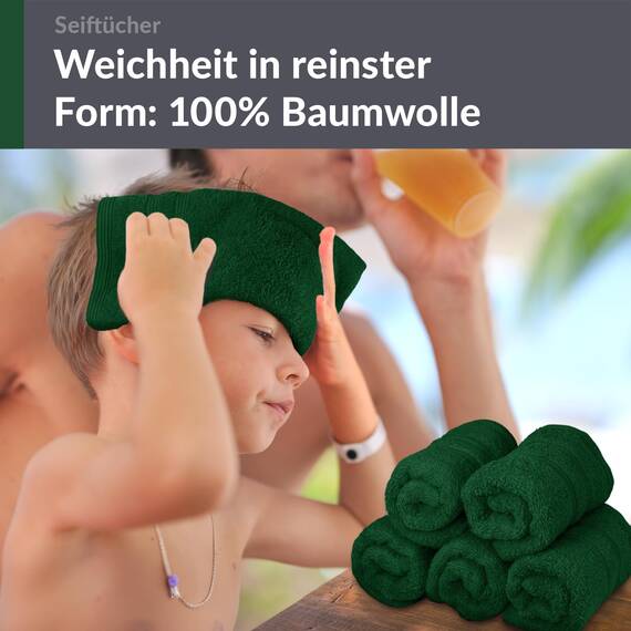 Lashuma Waschlappen Baby 30x30 cm aus Baumwolle, London 6er Set Weiche Handtücher klein in Tannengrün