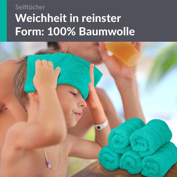 Lashuma Kinder Waschlappen 30x30 cm, London 6er Set Seiftücher Meeres Türkis für Jungen und Mädchen