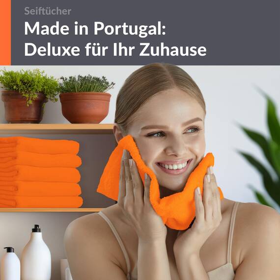 Lashuma 6er Set Badezimmer Gästehandtücher Orange - Clementinen, London Frottee Gesichtstücher 30x30 cm