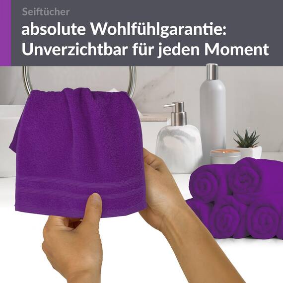 Lashuma kleine Gästehandtücher Set Lila - Aubergine, London 6 teiliges Waschlappen Baumwolle 30x30 cm