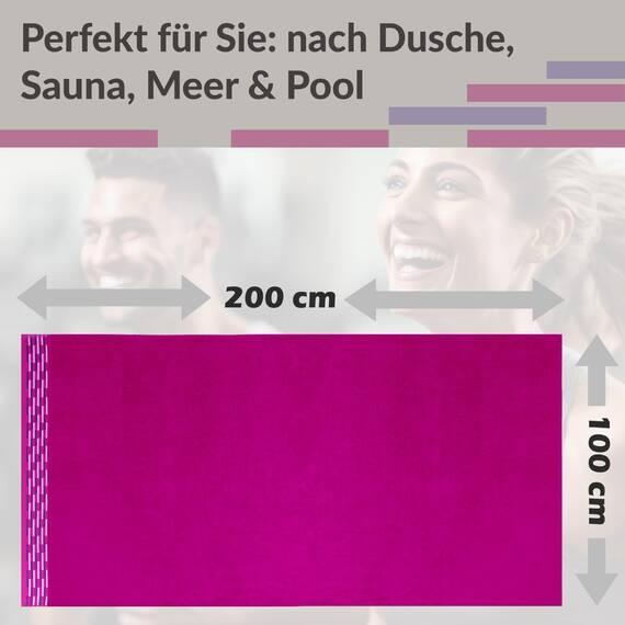 Lashuma Badetuch groß 100x200 cm, Lugano Saunahandtuch Damen Purpur