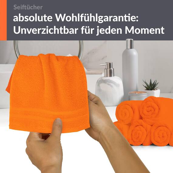 Lashuma 6er Set Badezimmer Gästehandtücher Orange - Clementinen, London Frottee Gesichtstücher 30x30 cm