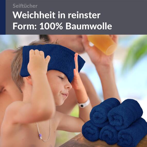 Lashuma Frottee Gästehandtücher Blau - Marine, London 6er Pack Kinderhandtuch Set 30x30 cm