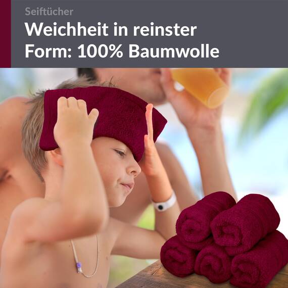 Lashuma Waschlappen 30x30 cm für Mädchen und Jungs, London 6er Set Baumwolle Gesichtstücher Kirschrot