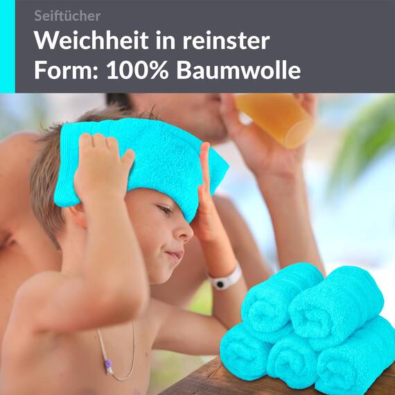 Lashuma 6X Kinder Waschlappen 30x30 cm, London Badezimmer Frottee Gästetücher Türkis - Lagunen
