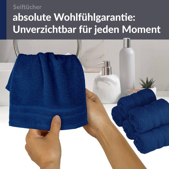 Lashuma Frottee Gästehandtücher Blau - Marine, London 6er Pack Kinderhandtuch Set 30x30 cm
