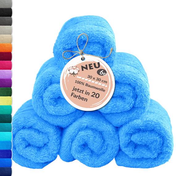 Lashuma 6er Waschlappen Frottee Blau - Capri, London kleines WC Handtuch Set 30x30 cm