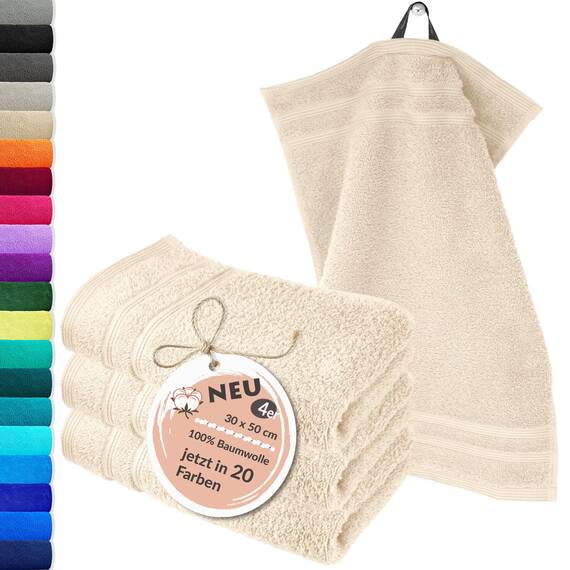 Lashuma Handtuch Set 30x50 cm - 4er Set Gästehandtuch in Natur, London Flauschige Gästehandtücher für das Gesicht, Kinder und Gäste