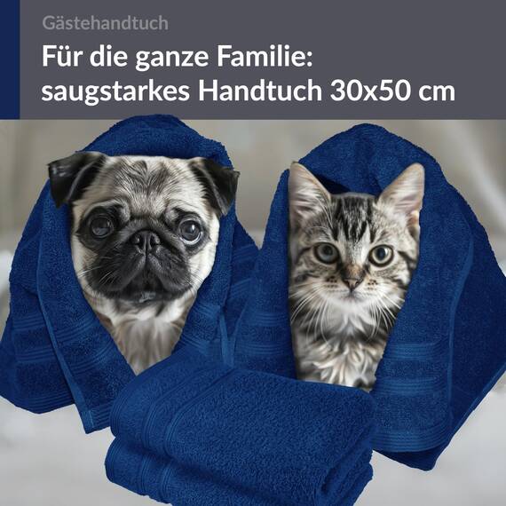 Lashuma Set Gästetücher Blau - Marine, London 4 Stück kleine Handtücher 30x50 cm