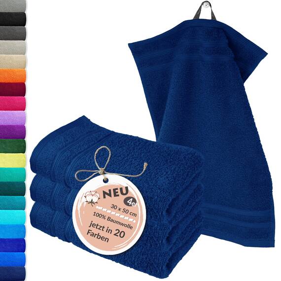 Lashuma Set Gästetücher Blau - Marine, London 4 Stück kleine Handtücher 30x50 cm