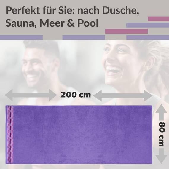 Lashuma XXL Saunatuch Lila - Lavendel, Lugano Sauna Liege Handtuch für Pool - und Gartenliegen 80x200 cm