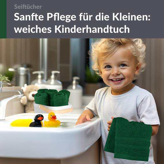 Lashuma Waschlappen Baby 30x30 cm aus Baumwolle, London 6er Set Weiche Handtücher klein in Tannengrün