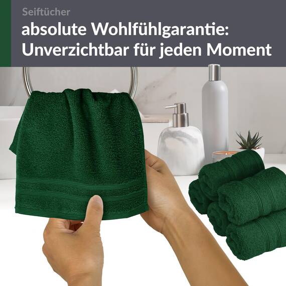 Lashuma Waschlappen Baby 30x30 cm aus Baumwolle, London 6er Set Weiche Handtücher klein in Tannengrün