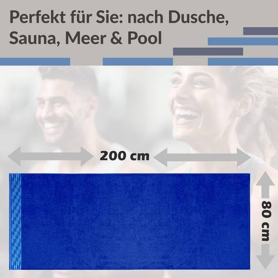 Lashuma XXL Saunatuch Königs Blau, Lugano Liege Handtuch für Sauna, Pool und Strand 80x200 cm
