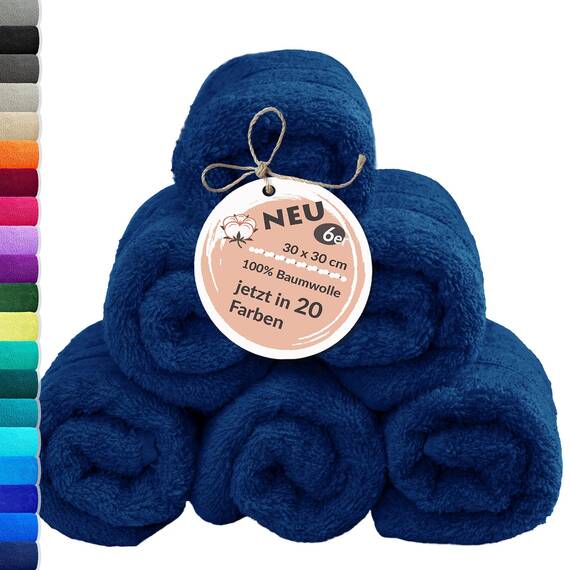 Lashuma Frottee Gästehandtücher Blau - Marine, London 6er Pack Kinderhandtuch Set 30x30 cm