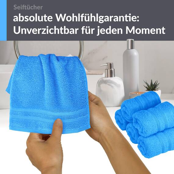 Lashuma 6er Waschlappen Frottee Blau - Capri, London kleines WC Handtuch Set 30x30 cm
