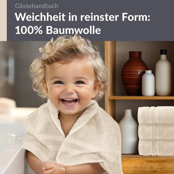 Lashuma Handtuch Set 30x50 cm - 4er Set Gästehandtuch in Natur, London Flauschige Gästehandtücher für das Gesicht, Kinder und Gäste