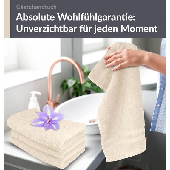 Lashuma Handtuch Set 30x50 cm - 4er Set Gästehandtuch in Natur, London Flauschige Gästehandtücher für das Gesicht, Kinder und Gäste