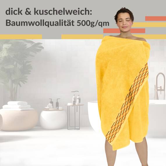 Lashuma Saunatuch groß 100x200 cm, Lugano großes weiches Frottee XXL Badehandtuch Gelb – Aprikose