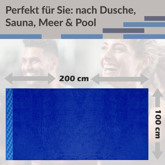 Lashuma Herren Saunahandtuch 100x200 cm, Lugano großes XXL Strandtuch Blau - Königsblau