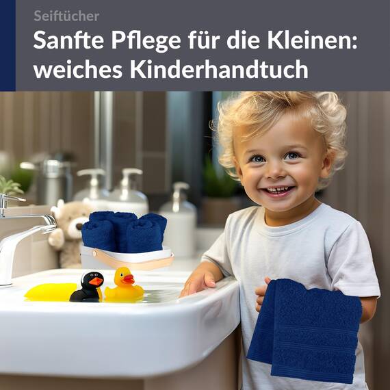 Lashuma Frottee Gästehandtücher Blau - Marine, London 6er Pack Kinderhandtuch Set 30x30 cm