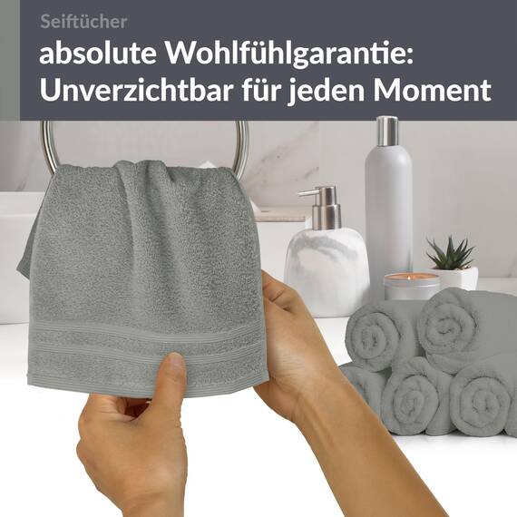 Lashuma 6er Set Waschlappen Grau - Stein, London Frottee kleine Baumwoll Handtücher 30x30 cm
