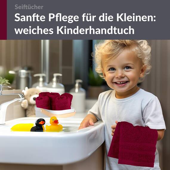 Lashuma Waschlappen 30x30 cm für Mädchen und Jungs, London 6er Set Baumwolle Gesichtstücher Kirschrot