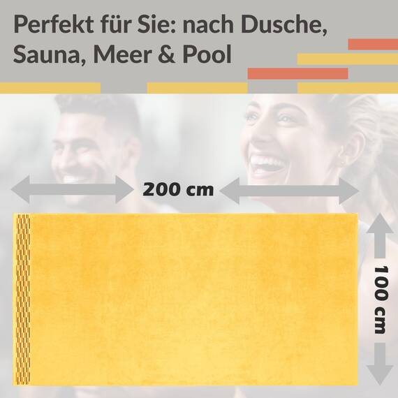 Lashuma Saunatuch groß 100x200 cm, Lugano großes weiches Frottee XXL Badehandtuch Gelb – Aprikose