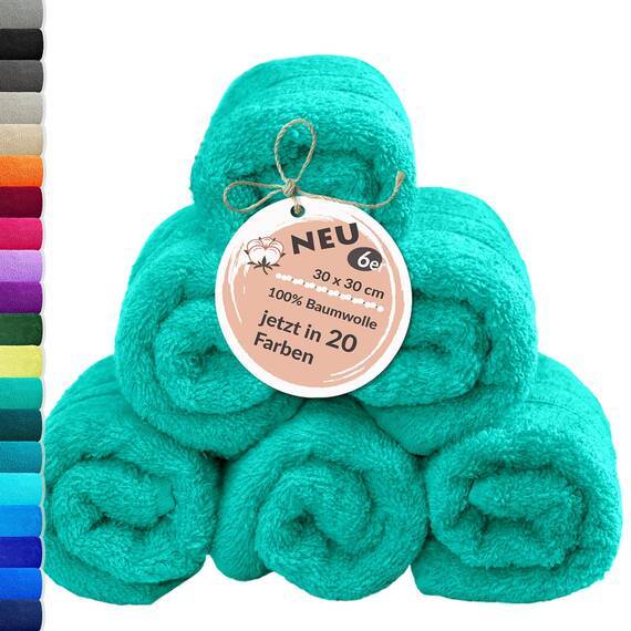 Lashuma Kinder Waschlappen 30x30 cm, London 6er Set Seiftücher Meeres Türkis für Jungen und Mädchen