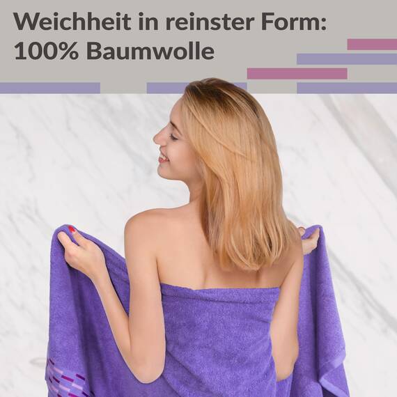Lashuma Badehandtuch groß 100x200 cm, Lugano großes Frottee XXL Duschtuch Lila - Lavendel