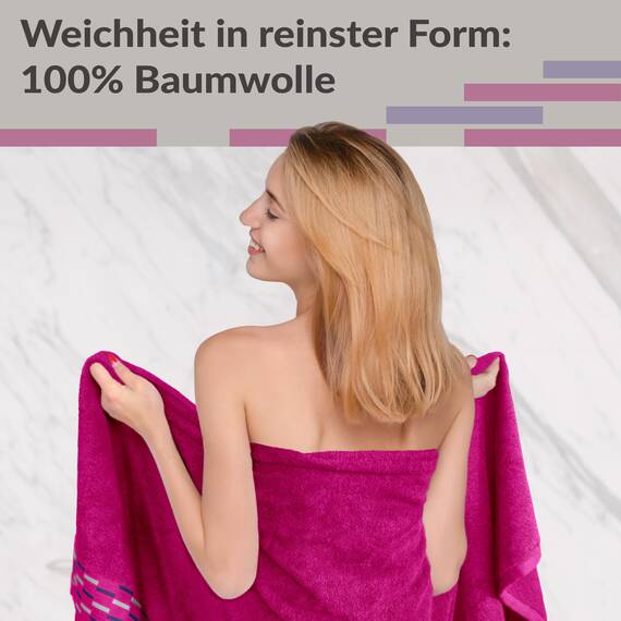 Lashuma Badetuch groß 100x200 cm, Lugano Saunahandtuch Damen Purpur