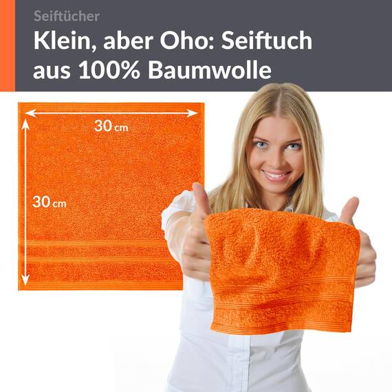 Lashuma 6er Set Badezimmer Gästehandtücher Orange - Clementinen, London Frottee Gesichtstücher 30x30 cm