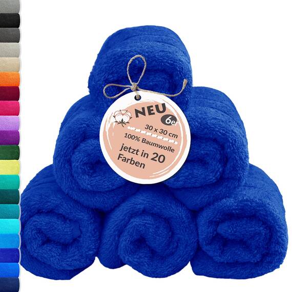 Lashuma Frottee Waschlappen Set 30x30 cm, London 6er Set Azur Blau, Weiche Kinderhandtücher aus Baumwolle