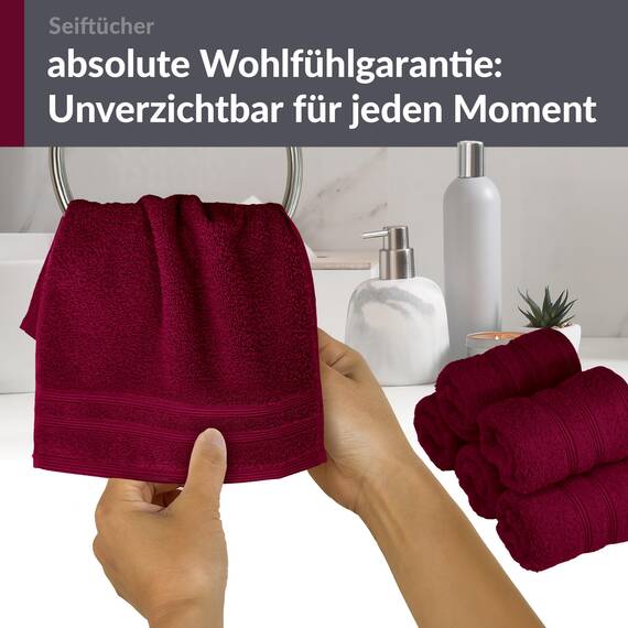 Lashuma Waschlappen 30x30 cm für Mädchen und Jungs, London 6er Set Baumwolle Gesichtstücher Kirschrot